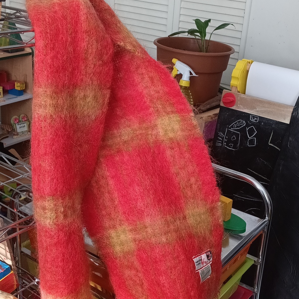 VIbrant Red Yellow Green Vintage Mohair Scarf Made in Scotland for Filene's